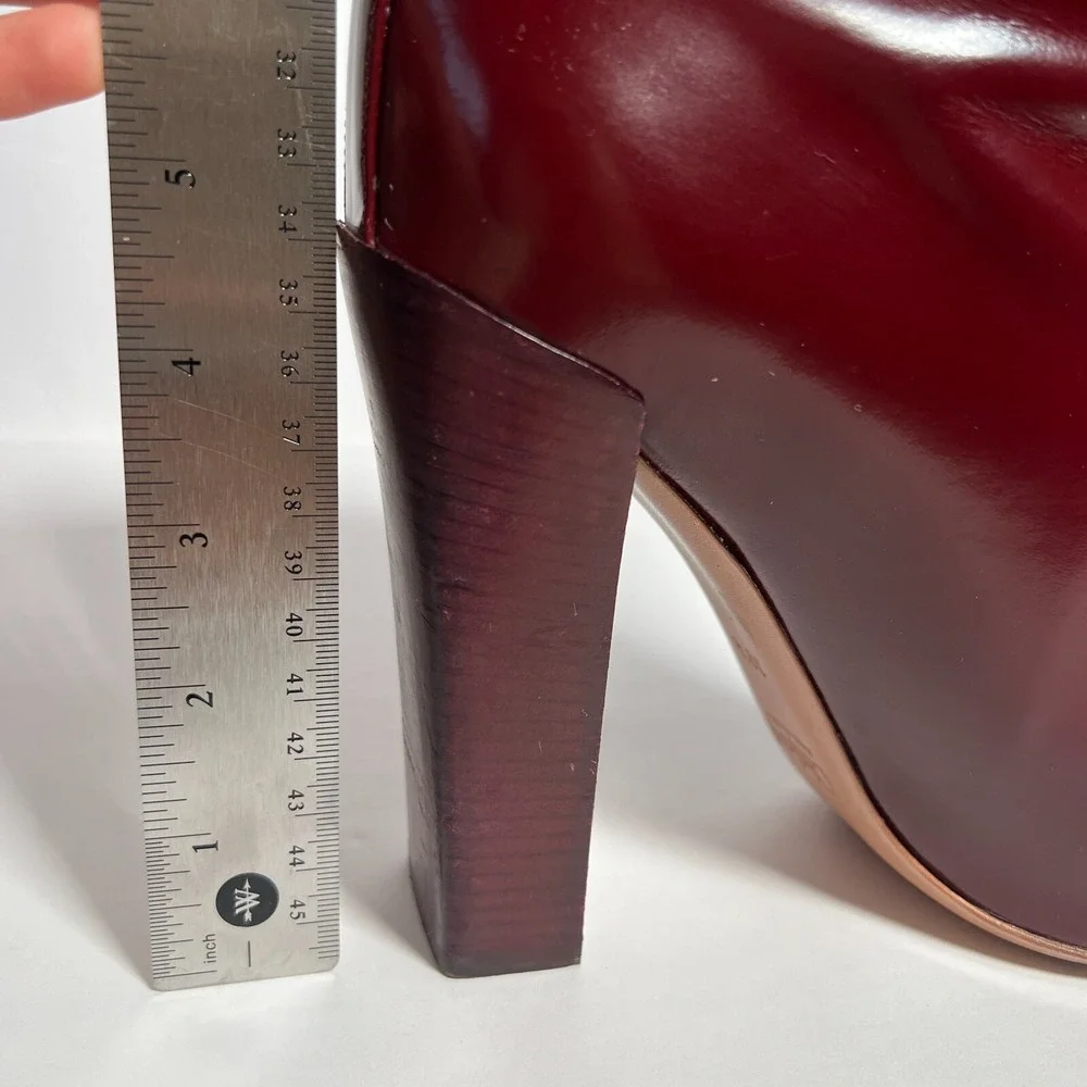 Chloe Sz EU 39.5 Ankle Boots Burgundy Patent Leather Block‎ Heel Luxury Italy